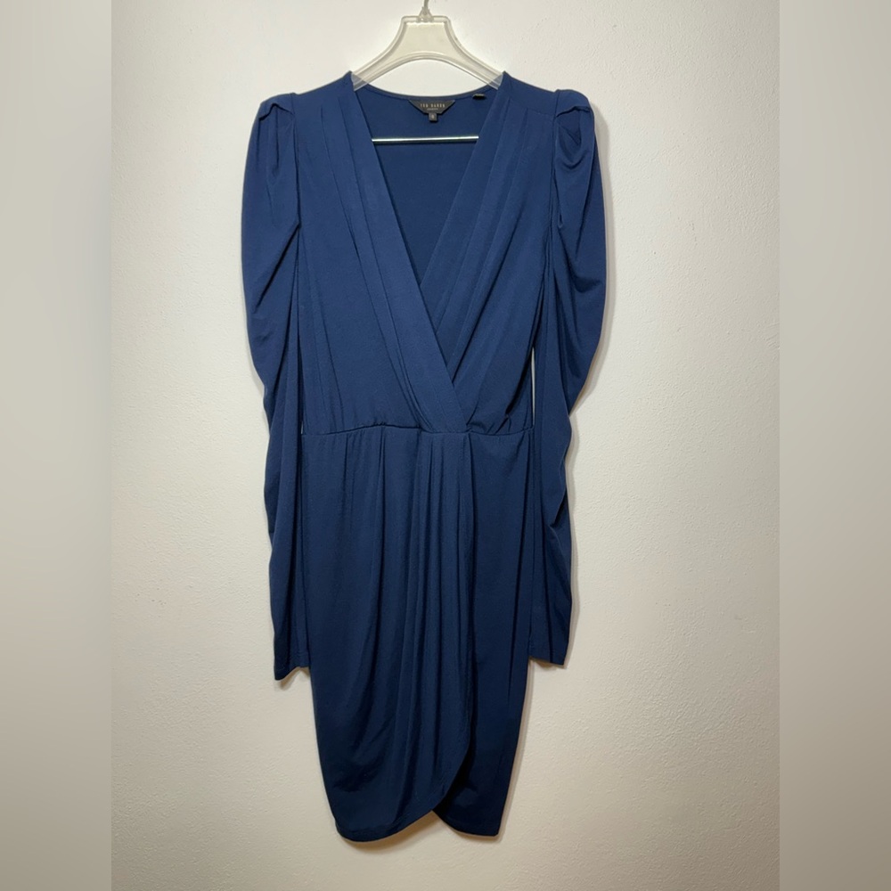 Ted Baker Navy Blue Women's Dress Size 2 (runs large) Comfortable with Ruching